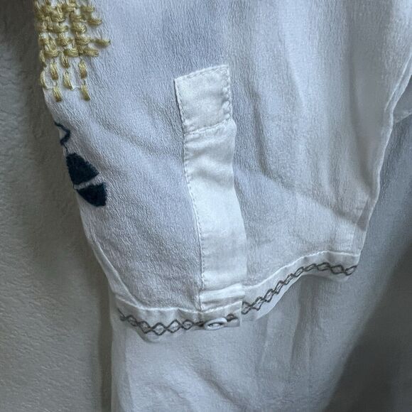 Johnny Was NWOT Silk Embroidered Long Slv Button Down Shirt Blouse V Neck Sz S - Picture 7 of 7